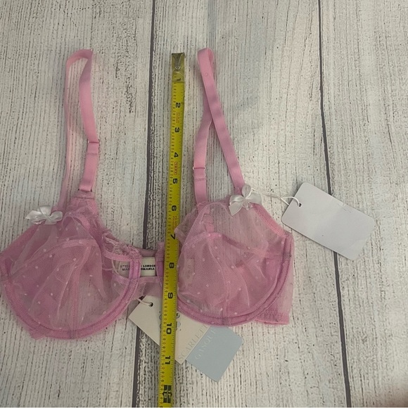 NWT SCARLETT GASQUE Women’s Pink Lace Sheer Polka Dot Bra Size 32B - Picture 8 of 9